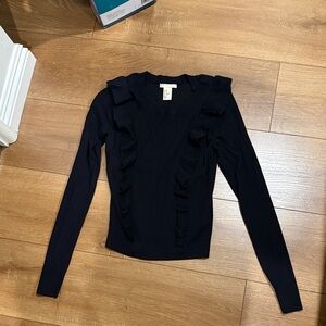 H&M Black Ruffle Detail Long Sleeve Blouse